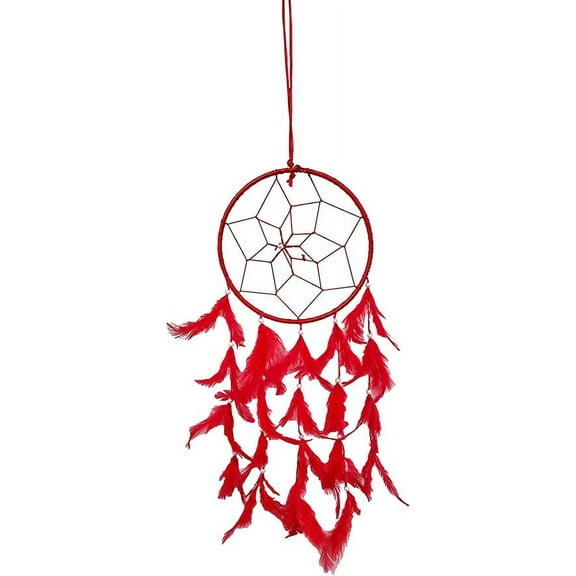 Rastogi Handicrafts Dream Catchers Wall Decor, Handmade Feather Bedroom Decor Nursery Room Hanging Decoration Home Car (Big Red Ring)