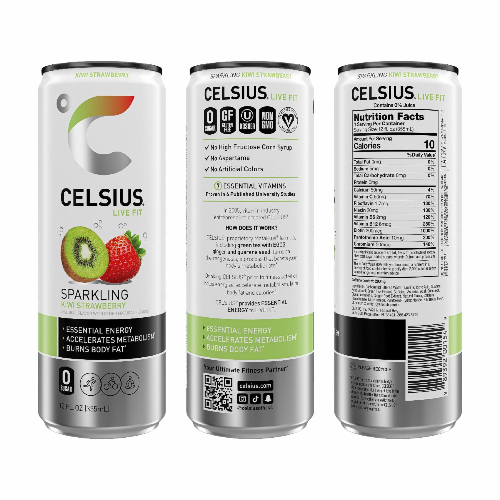 (5 pack) CELSIUS Sparkling Kiwi Strawberry, Functional Energy Drink 12 fl oz Single Can