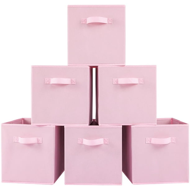 Bolsas de almacenamiento de tela estéreo, 6 unidades, plegables con asas, color rosa