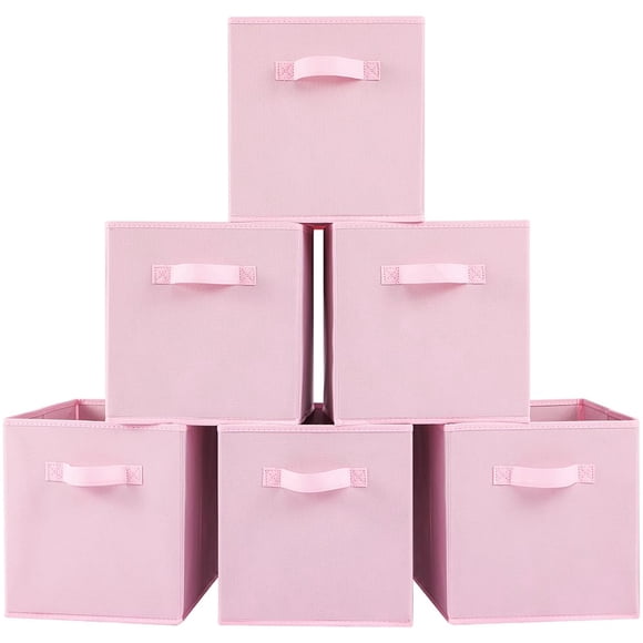 Bolsas de almacenamiento de tela estéreo, 6 unidades, plegables con asas, color rosa