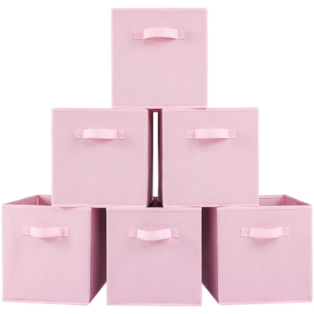 Bolsas de almacenamiento de tela estéreo, 6 unidades, plegables con asas, color rosa
