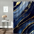 thumbnail image 3 of Shower Curtain Blue Marble Shower Curtains for Bathroom Decor Gold Edge Texture Shower Curtain Sets with Hooks Waterproof Fabric Bath Curtain Small Stall 36" X 72", 3 of 5