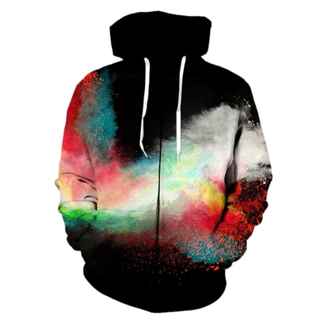 Sudadera con capucha y cremallera para hombre, con estampado de humo colorido de otoño, estilo Harajuku, estilo hip hop, unisex, de gran tamaño