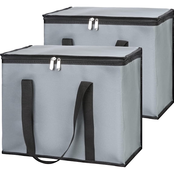 1-Pack Insulated Reusable Grocery Bags, X-Large Insulated Food Delivery Bag for Doordash/Catering/Uber Eats, Commercial Food Warmer for Shopping, Tote Cooler Bags, Dark Grey