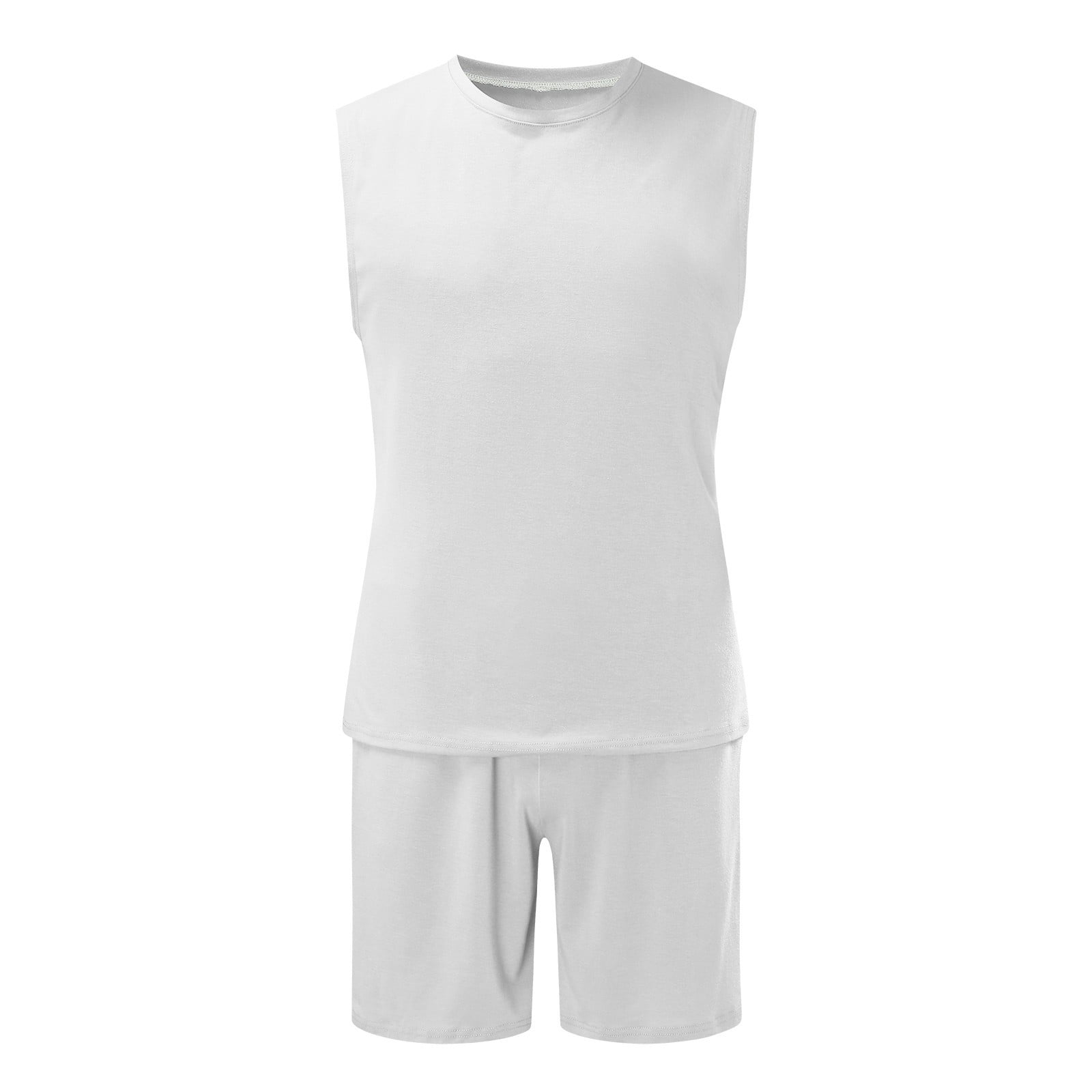 White Suit Men's Spring Summer 2-Piece Beach Sleeveless Shirts Tank Tops &  Shorts Pants Sets With Pockets