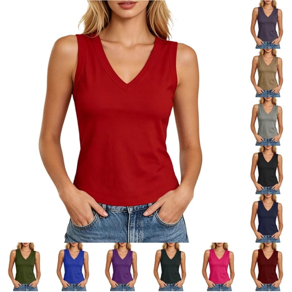 DHFJKG Womens Tank Tops V Neck Slim Fit Summer Casual Solid Color Basic Cami Sleeveless Going Out Versatile Top