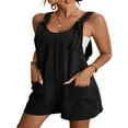 thumbnail image 3 of Femmes Coton Lin Bretelles Courtes Bavoir Ensemble Été Réglable Sangle Combinaison Romper Sans Manches Jambe Large Ample Salopette, 3 of 7