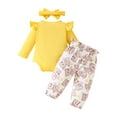 thumbnail image 3 of JDEFEG Baby Girl Clothes Set Long Sleeve Romper Pants Set Cute Baby Clothes for Girls Fall Winter Alphabet Print Crawling Pantsuit Includes Headband for 0 to 18 Months Yellow 9-12 Months, 3 of 9