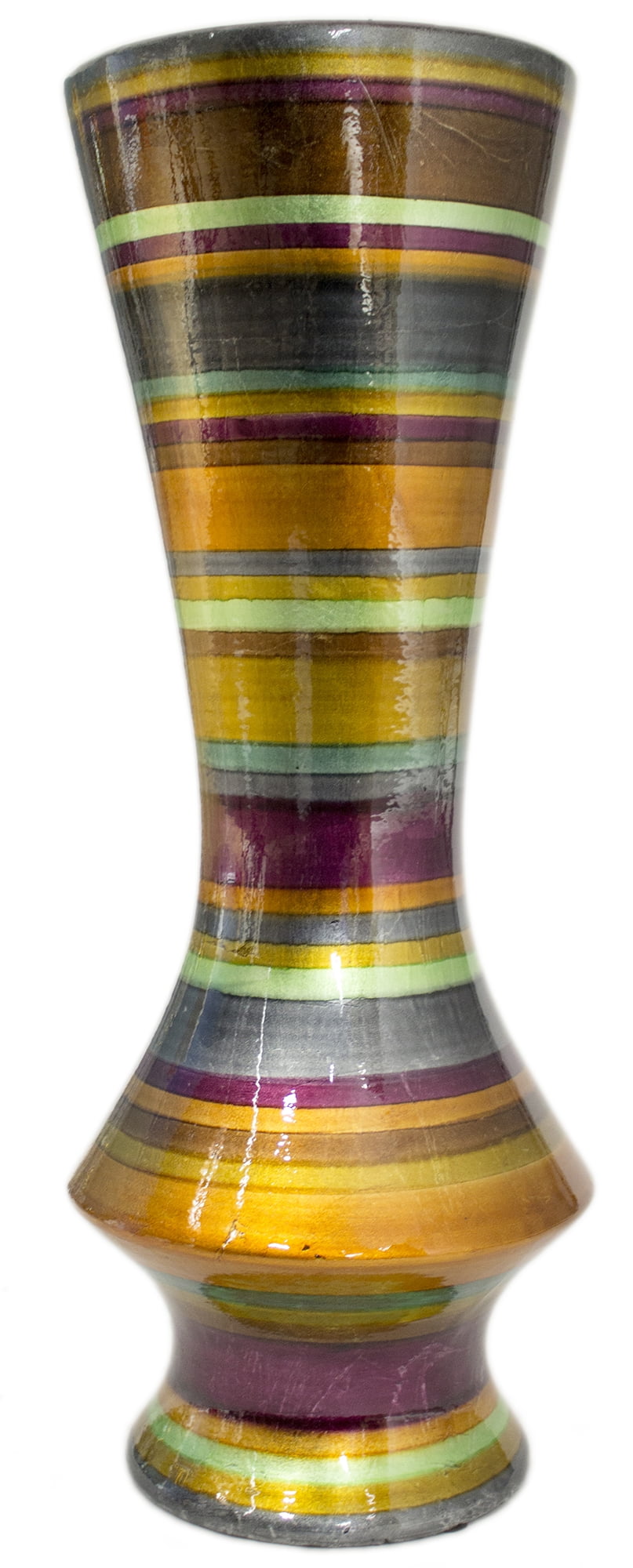 24" Ceramic Floor Vase Ceramic, Lacquered In Eggplant, Bronze, Gold