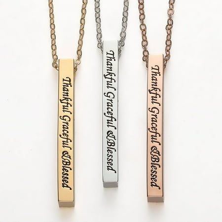 Personalized Planet Vertical 4-sided Bar 'Thankful' Engraved Name Necklace ,Women's