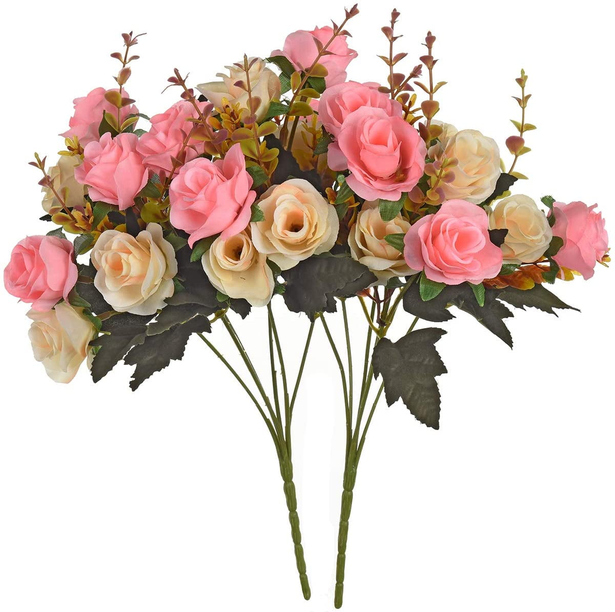 Rose White 20" Tall Bouquet 12-Bloom Silk Flower Home Office Wedding Decor 