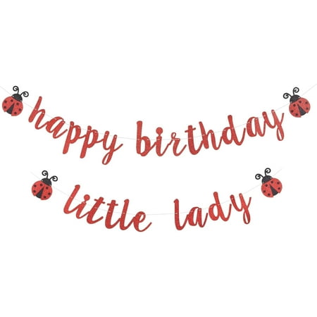 Ladybug Theme Banner Happy Birthday Little Lady Banner Red Glitter Girl Baby Shower Birthday Party Backdrops 1st/2nd/3rd Birthday Decorations