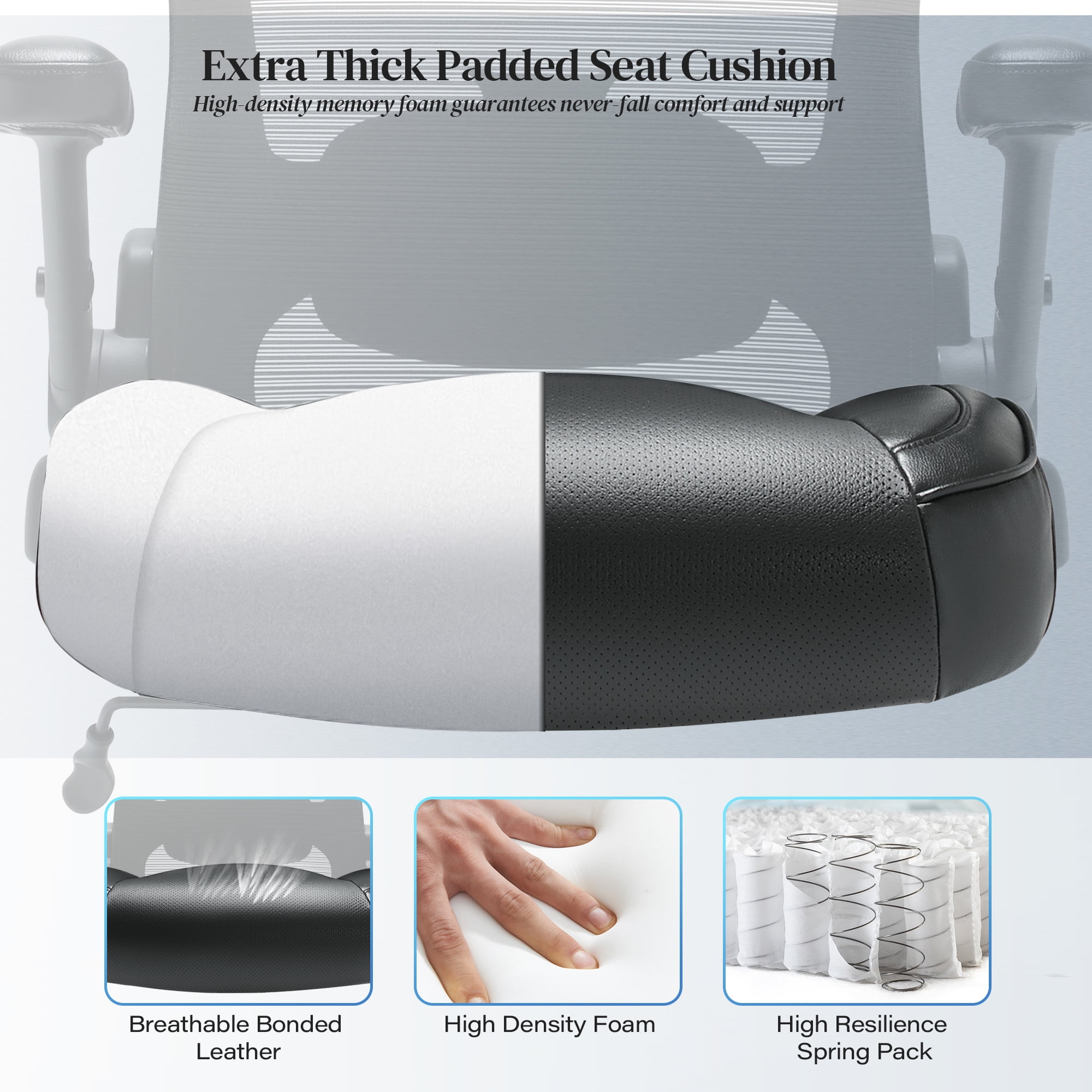 Big and Tall Office Chair 500 lbs, Ergonomic Desk Chair with 3D Flip up Arms, High Back Mesh Executive Computer Chair, Adjustable Headrest Lumbar Support, Black