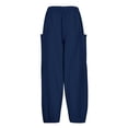 thumbnail image 3 of DDAPJ pyju Womens Drawstring Wide Leg Pants Cotton Linen Casual Summer Pants Lightweight Beach Palazzo Harem Pants with Pockets Sales of Today Dark Blue XXL, 3 of 7