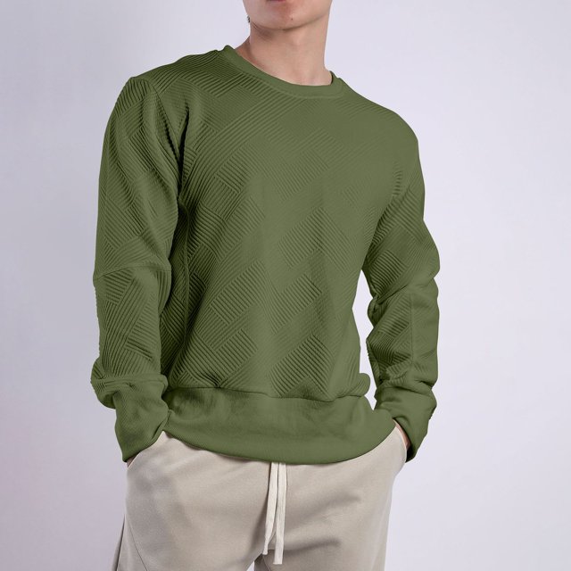 Chandail en Molleton Col Rond pour Hommes Manches Longues Décontracté Texture Géométrique Chandails en Molleton Mode Chandail Extérieur Automne Hiver