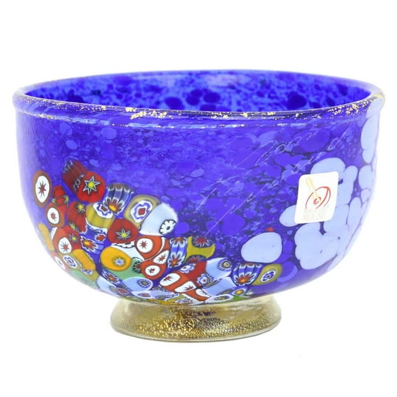 GlassOfVenice Murano Glass Millefiori Bowl - Blue