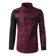 thumbnail image 1 of Camisa y blusa de manga larga con cuello vuelto para hombre, estilo casual, a la moda, con botones ajustados, bloques de color y costuras en contraste, camisa de manga larga con botones para hombre, 1 of 4