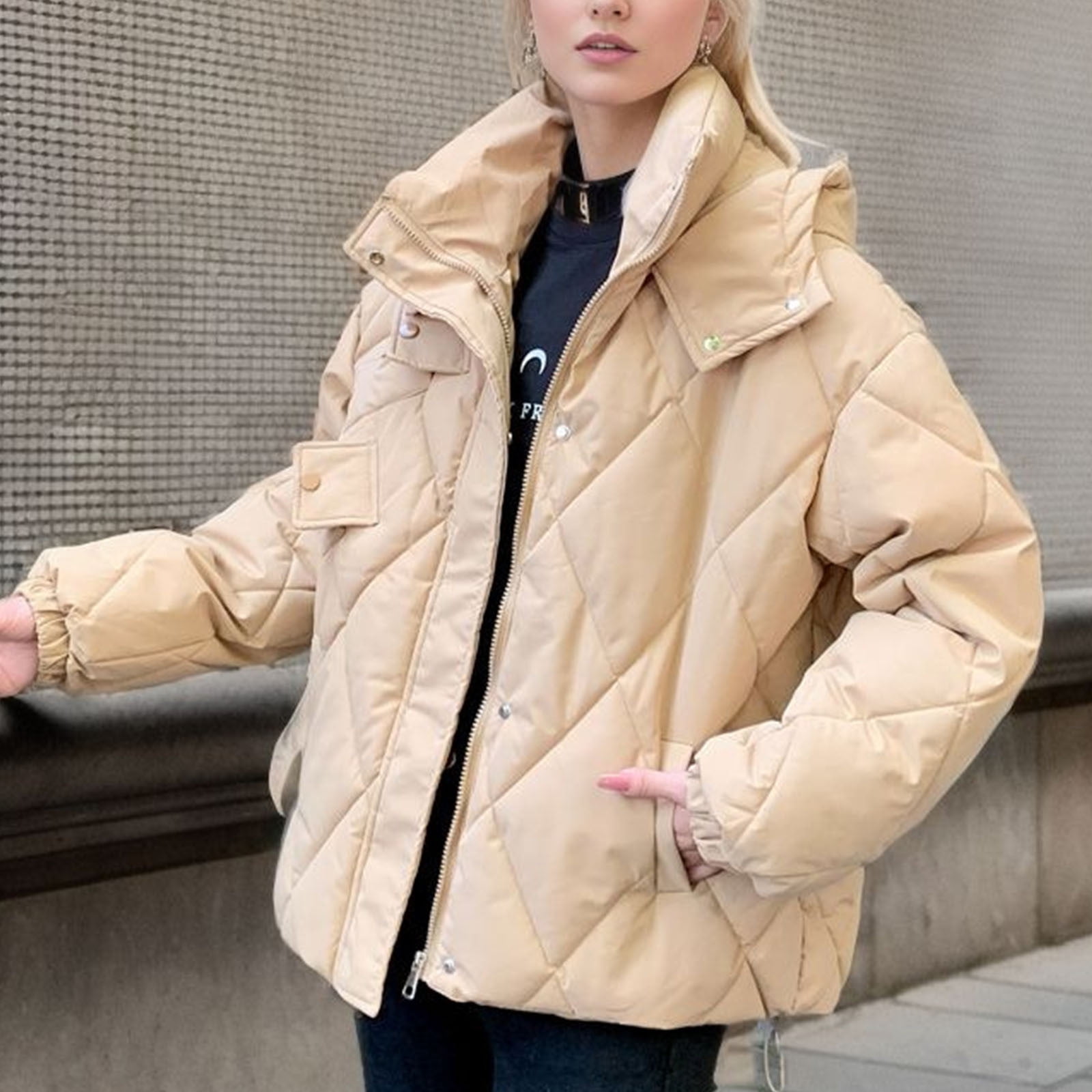 EGNMCR Womens Long Puffer Coat, Long Sleeve Padded Winter Down Coats, Hooded Parka Jacket Women's Fall And Winter Long Sleeved Warm Cotton Jacket Bread Women Coat