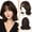 Black Brown With Highlights, variant on JOFMWIX Soft Synthetic Short Layered Bob Wig with Flowing Bangs | Soft, fluffy curls, naturally upturned ends, realistic lace scalp, lightweight and breathable, comfortable to wear, versatile styling