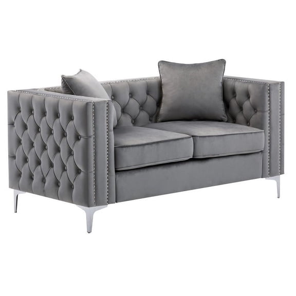 Contemporary Home Living 63" Lorreto Gray Velvet Accent Loveseat