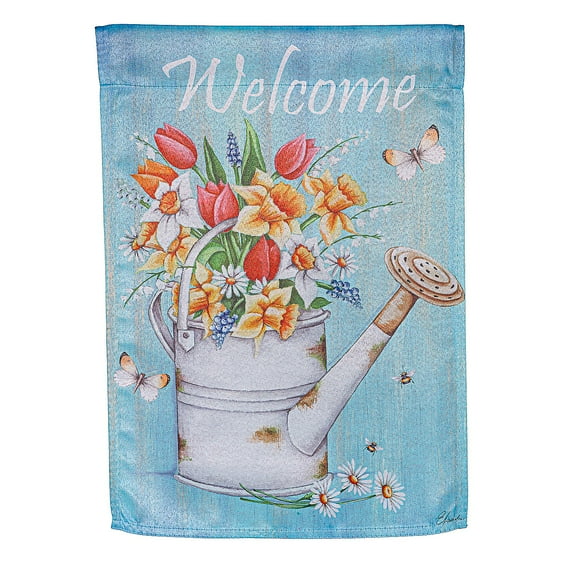 Welcome Flowers Suede Garden Flag