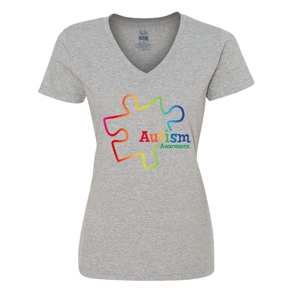 Inktastic Rainbow Gradient Autism Women's V-Neck T-Shirt
