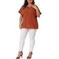 thumbnail image 2 of Agnes Orinda Women's Plus Size Tassel Shirts Summer Tops Hollow Out Ruffled Sleeve Lace Blouses 2X Caramel, 2 of 6