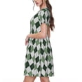 thumbnail image 2 of Salouo grey and green argyle for Women's Short Sleeve Summer Dress, Pleated Loose Swing Knee Length Dresses with Pockets, 2 of 6