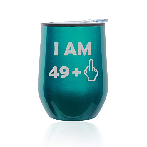 Stemless Wine Tumbler Coffee Travel Mug Glass With Lid 50th Birthday I Am 49 Plus Funny Turquoise Teal Walmart Com Walmart Com