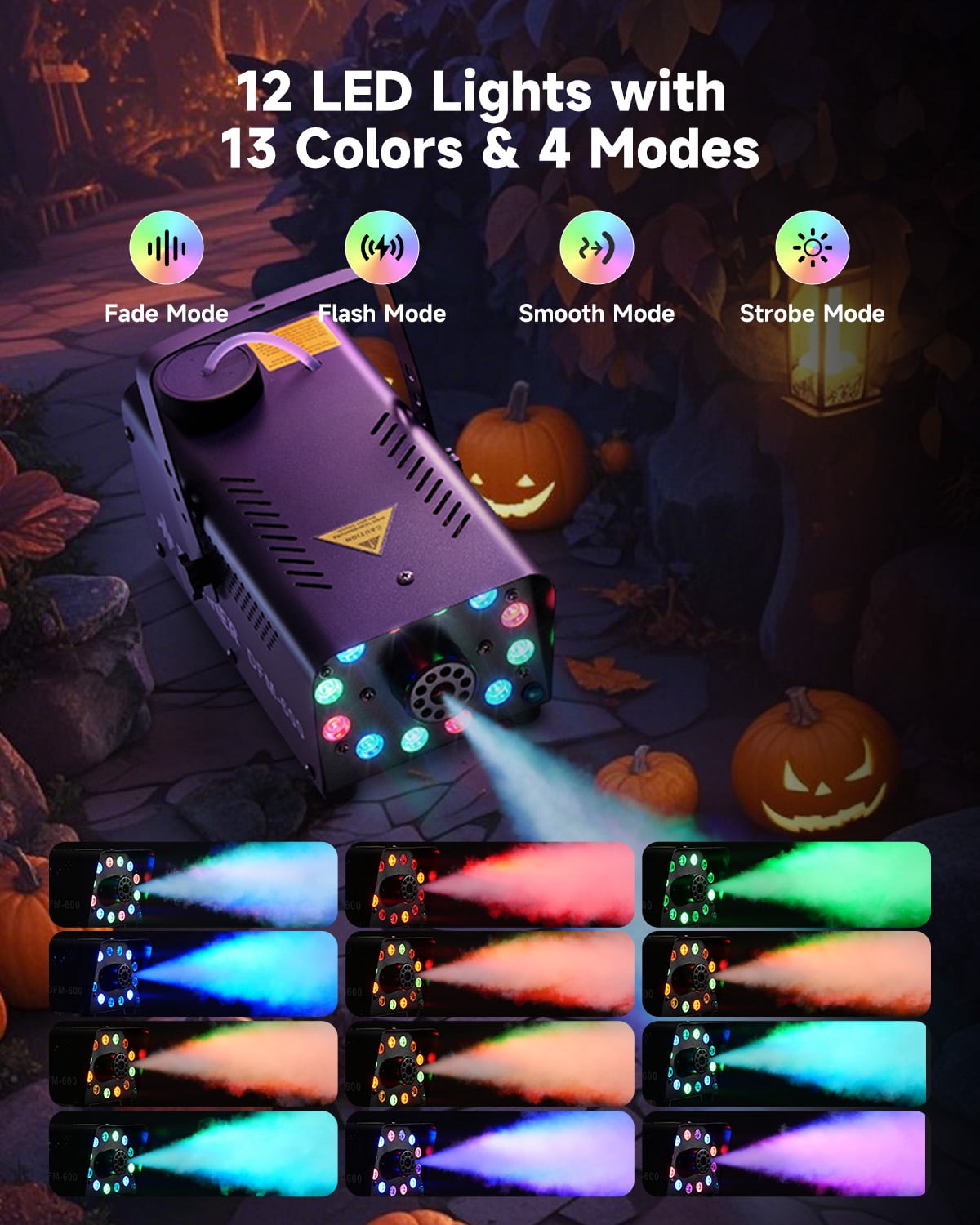 Donner Halloween Fog Machines 600W,  3000 CFM, 13 Colors, 12 RGB LED Lights, Smoke Machine for Party Wedding