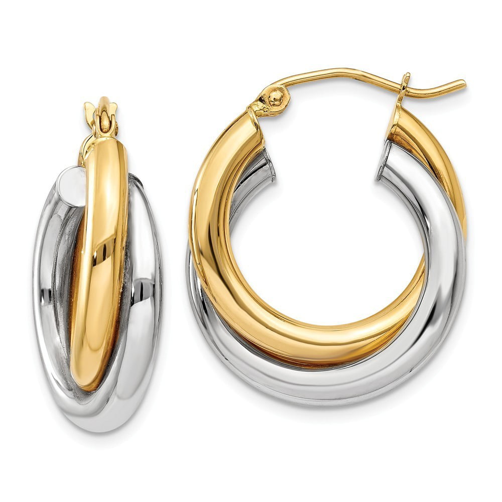 JewelryWeb - 14k Two-Tone Gold Polished Double Tube Hoop Earrings - 3.9 ...