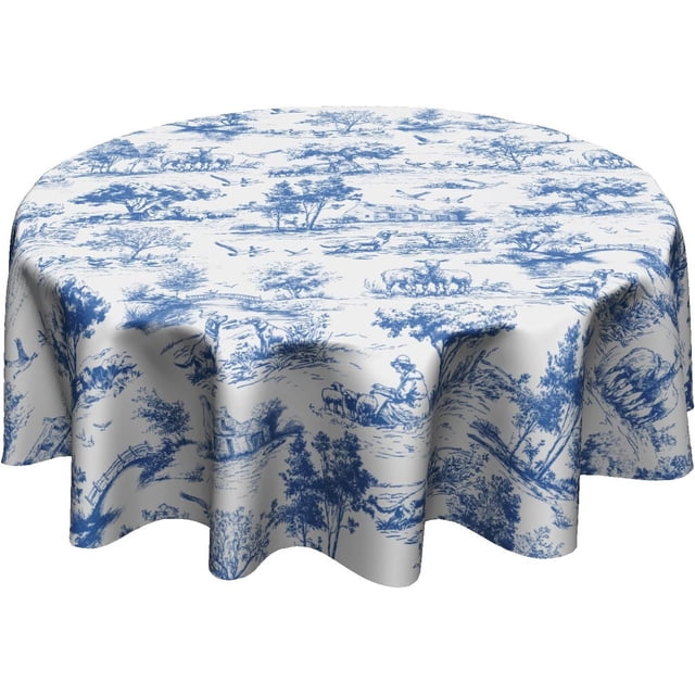 Rustic Village Tablecloth Round 60 Inch French Country Table Cloth Waterproof Table Cover Farmhouse Decoration for Kitchen Dining Picnic