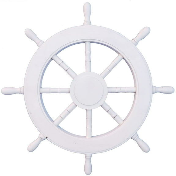 Wooden Ship Wheel With Wooden Hub - (36 Inches, Pure White)