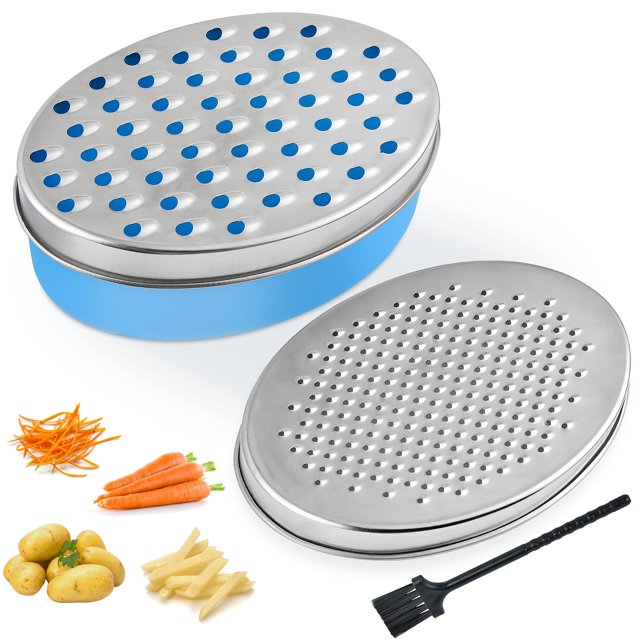 Rallador de queso, rallador de limón con contenedor de almacenamiento de alimentos y rallador de tapa para cocina, perfecto para parmesano duro, jengibre, (azul)