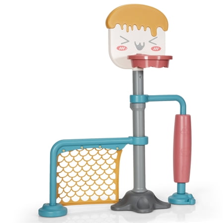 Topbuy Adjustable Ice Cream Kids Basketball Stand Set Soccer Goal Stand Kids Game Set Indoor&Outdoor