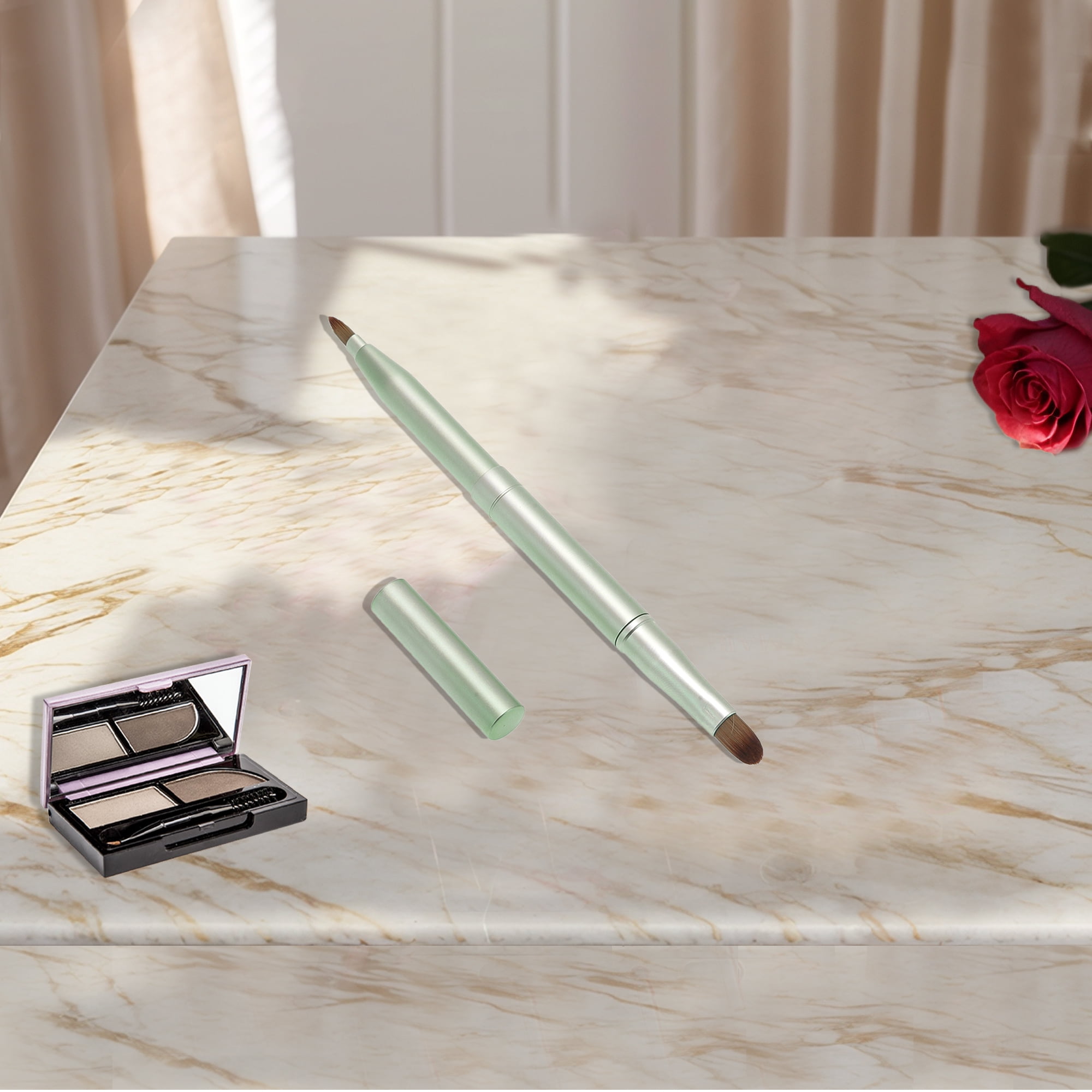 Unique Bargains 1 Pc Double Head Lip Brush for Travel Green