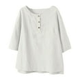 thumbnail image 6 of Cotton Muslin Shirt Women! Comdrip Women's 3/4 Sleeve Cotton Linen Blouses Top T Shirt Linen Shirts for Women White1 L, 6 of 10
