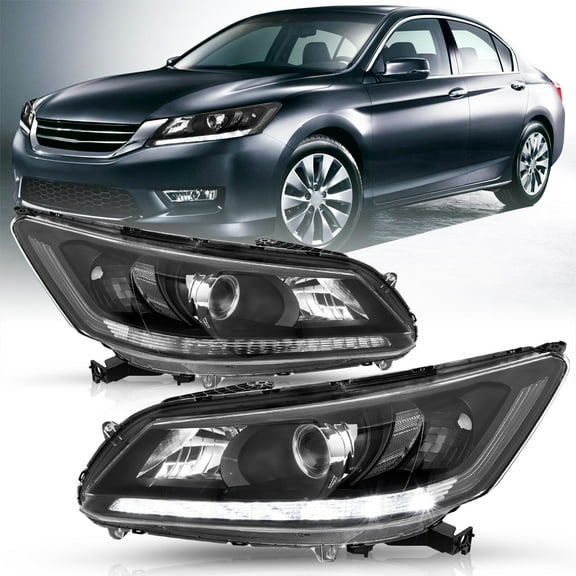 For 2013 2014 2015 Honda Accord Sedan W/LED DRL Black Clear Corner Headlights
