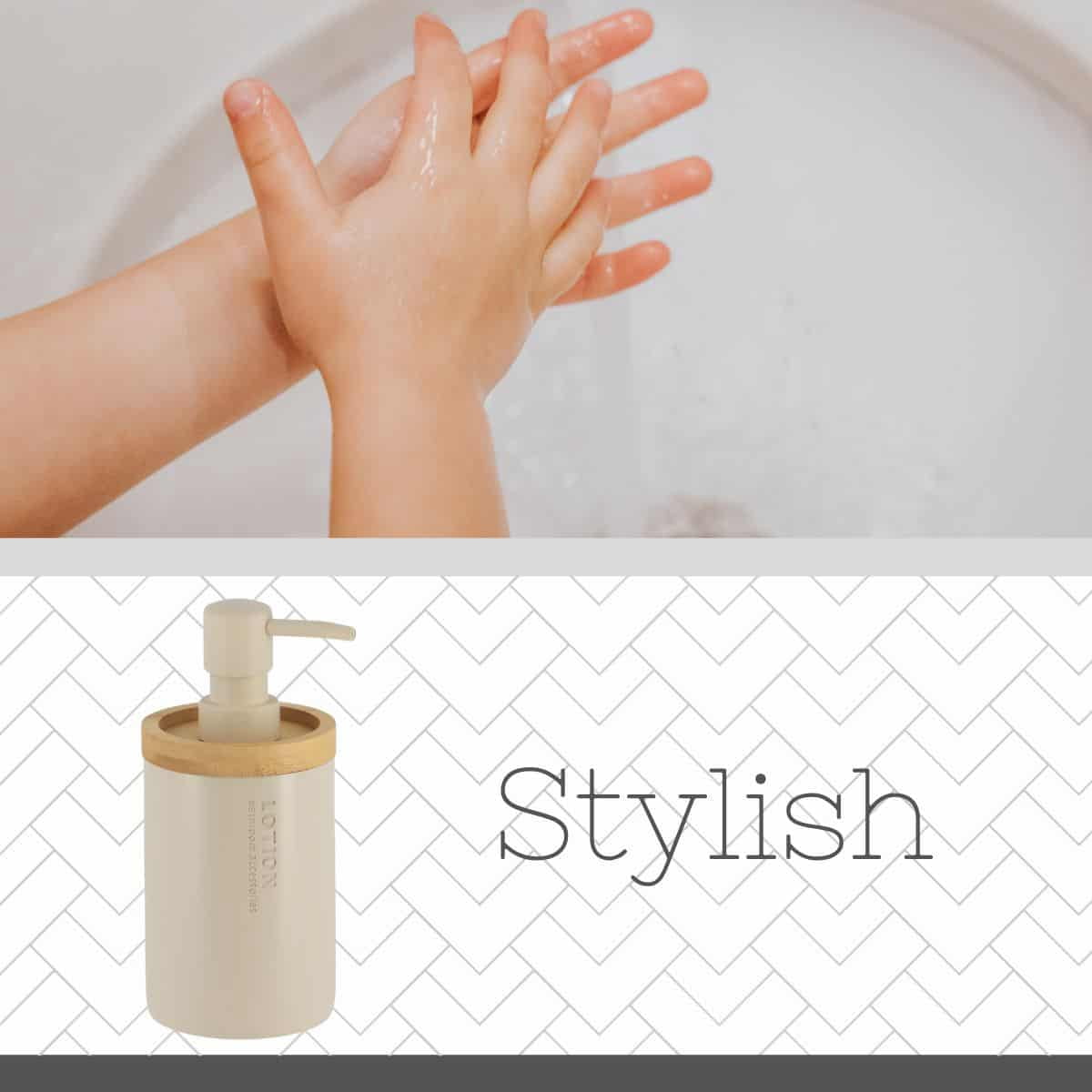 Stylish Matte Beige Soap Dispenser with Natural Bamboo Top - Polyresin Hand Lotion Pump, Modern Bath Accessory
