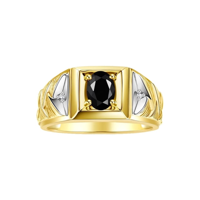 RYLOS Men's Rings Yellow Gold Plated Silver Rings Designer Weave Band 7X5MM Oval Gemstone & Diamond Ring Onyx October Birthstone Rings For Men Size 9