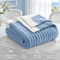 Ribbed Blue Throw Blanket For Couch Fiber Knit Stripe Throws Soft Fuzzy ...