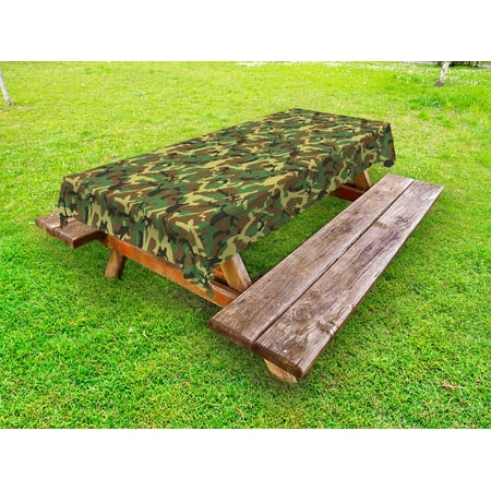 

Camo Outdoor Tablecloth Woodland Camouflage Pattern Abstract Concealment Hiding in Jungle Decorative Washable Fabric Picnic Table Cloth 58 X 84 Inches Dark Green Pale Green Brown by Ambesonne
