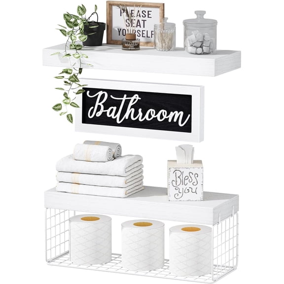 Bathroom Furniture Sets, Shelves Over Toilet Bathroom Decor Farmhouse Decorations Aesthetic Décor Sign Small Wall Shelf 2 1 Set 16 inch, White Visit the QEEIG Store