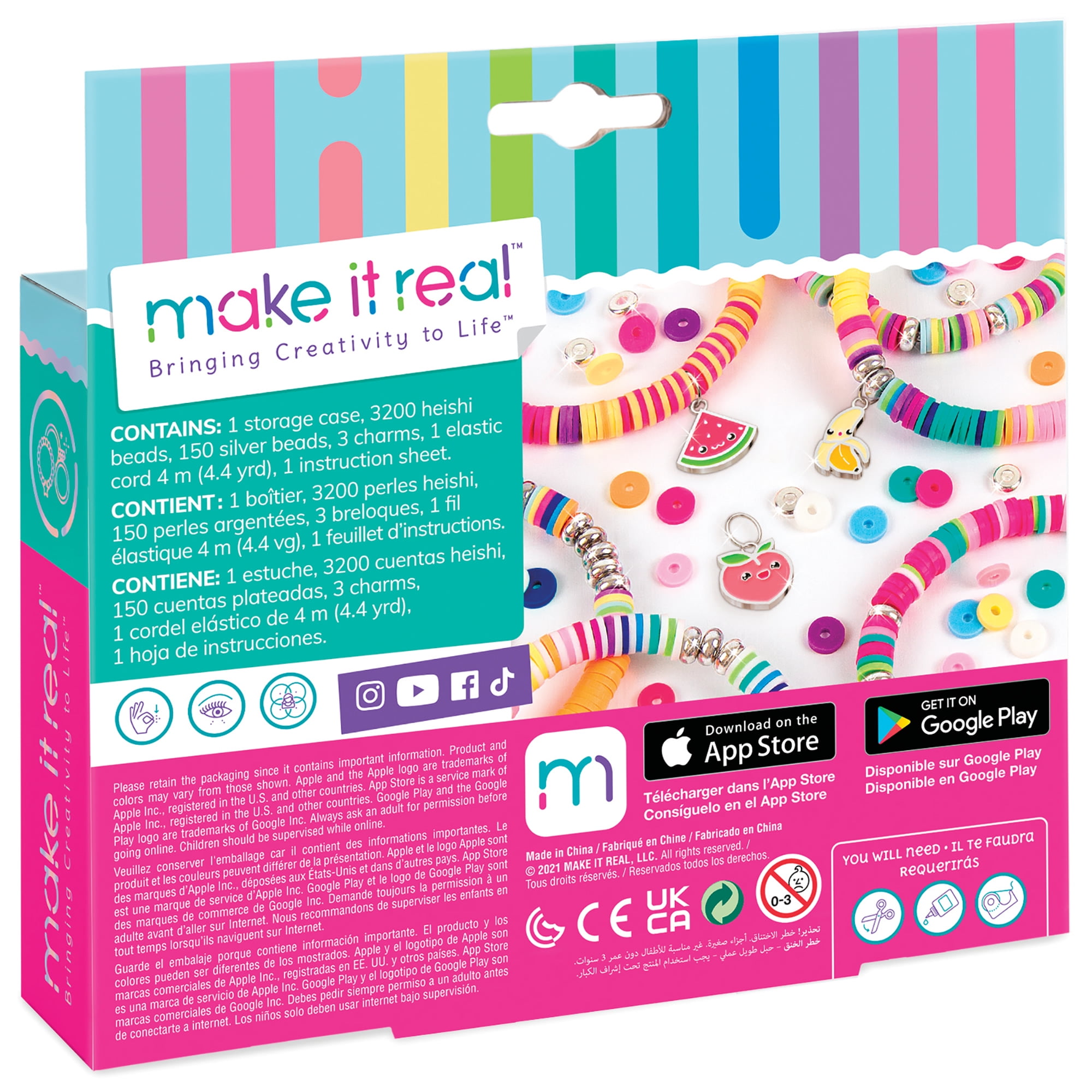  Make it Real 5 in 1 Activity Tower - Jewelry Making Kit with  Storage - Heishi Beads, Plastic Links, Mini Rubber Bands, Round Beads &  Thread - Friendship Bracelet Making Kit