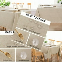 Rectangle Faux Linen Tablecloth Textured Waterproof SpillProof Wrinkle and Stain Resistant Table Cloth Decorative Fabric Farmhouse Table Cover for Kitchen Dining Party 52 x 70 Inch Beige