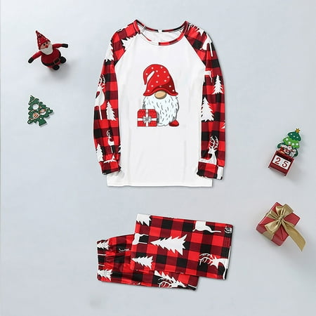 

Chiccall Matching Christmas Pajamas for Family Merry Christmas Letter Print Long Sleeve Plaid Pjs Christmas Trees Santa Hat Sleepwear Christmas Gifts Holiday PJs Set for Women/Men/Kids/Couples