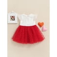 thumbnail image 4 of Toddler Baby Girls Valentine's Day Dress Heart Print Crewneck Fly Sleeve Stitching Tulle Skirt Summer Clothes, 4 of 8