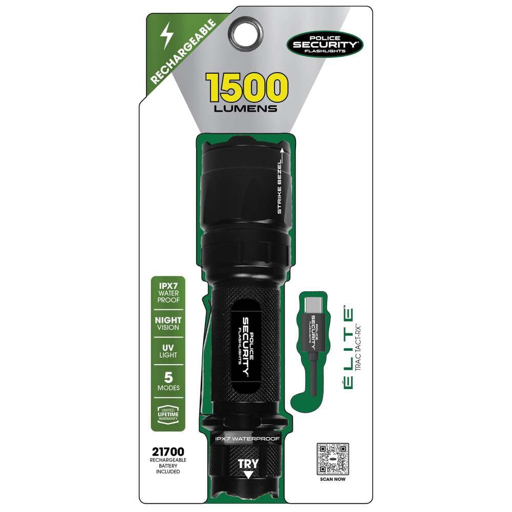 Police Security Trac Tact-Rx 1500 Lumens 21700 Battery Powered Uv Flashlight
