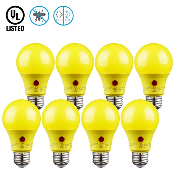 TORCHSTAR 8 Pack 9W (60W Equivalent) A19 Dusk to Dawn Yellow Light LED Bulb for Outdoor Lighting