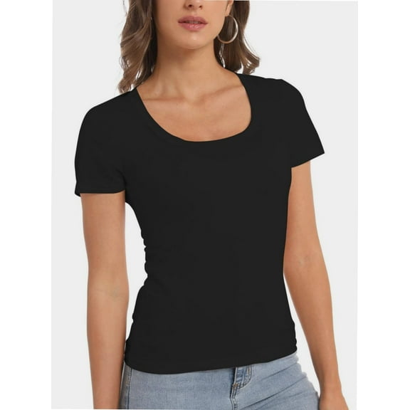 Women Casual Long Sleeve Slim Scoop Neck Fit T Shirts Basic Tee Tops Crew